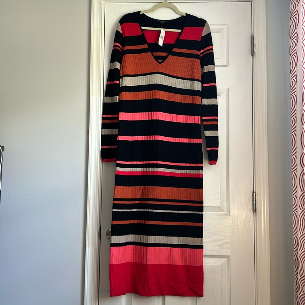 Anne Taylor striped long sleeve maxi sweater dress NWT